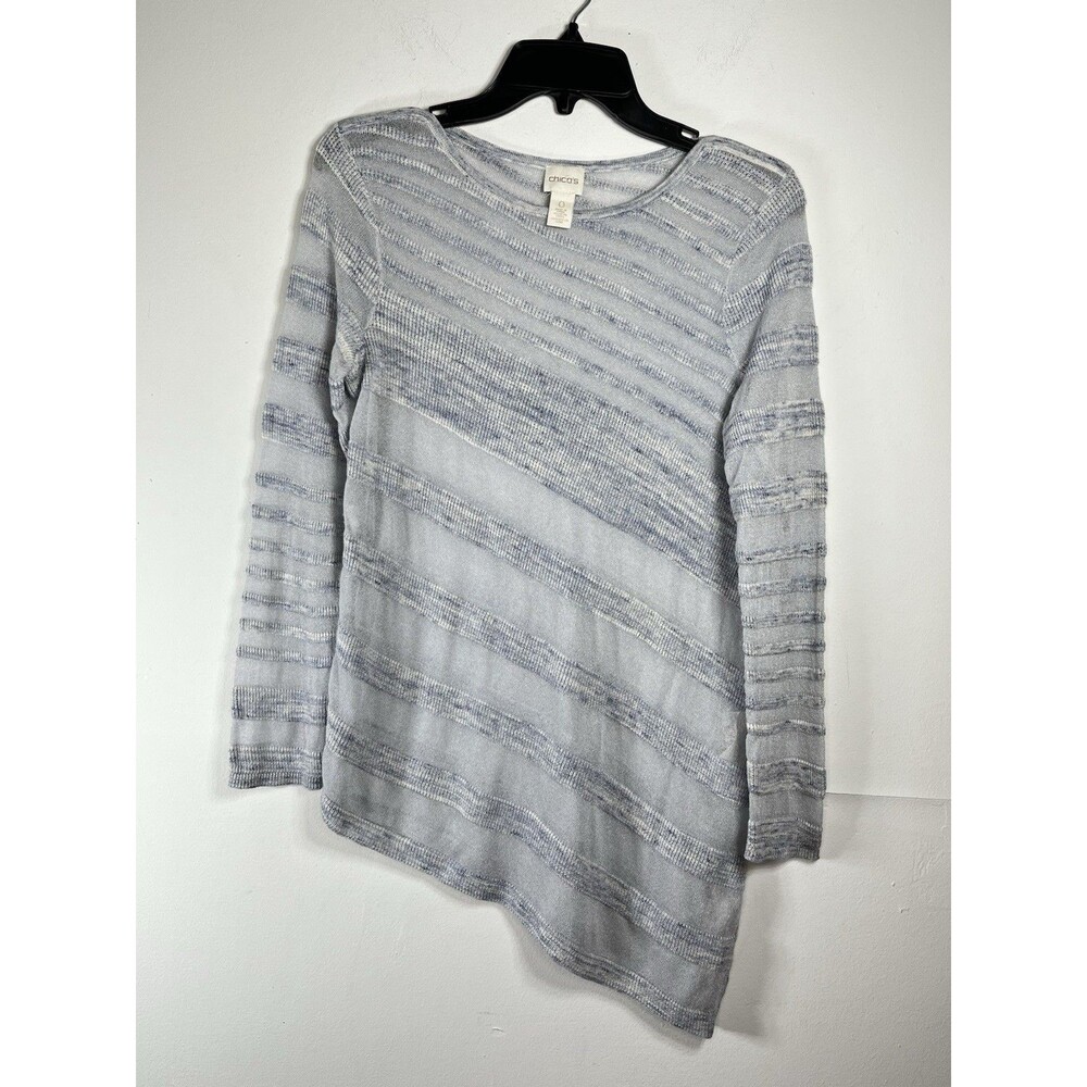 Chico Top Size 0 Blue Gray Asymmetrical Sweater Material Soft Stylish